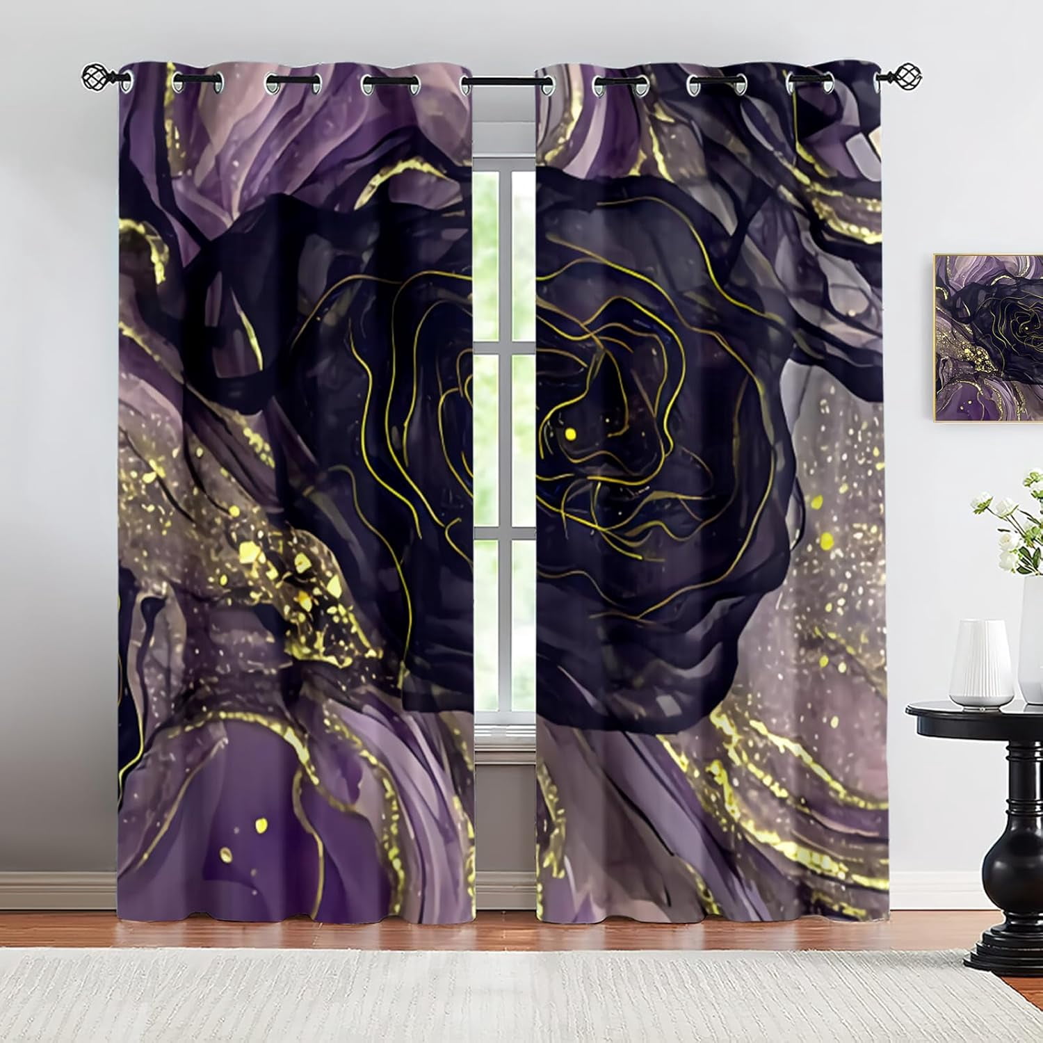 Abstract Purple Marble Texture Black Out Curtains For Bedroom ...