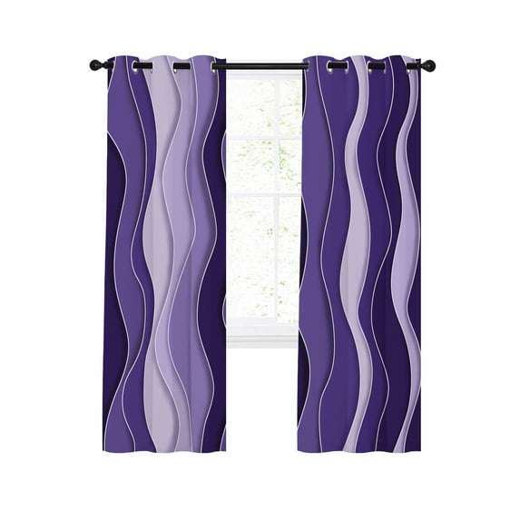 Abstract Purple Moire Blackout Curtains 63 Inches Length, Gradient Coastal Ocean Geometric Waves Window Treatment Thermal Insulated Drapes for Bedroom Living Room 2 Panels 84x63 Inches