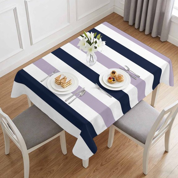Abstract Purple Navy Striped Table Cloth 60x84in, Waterproof Rectangle Tablecloth Wipeable Tablecloths Contrasting Watercolor Streak Table Covers for Dining Tables Party Indoor Outdoor
