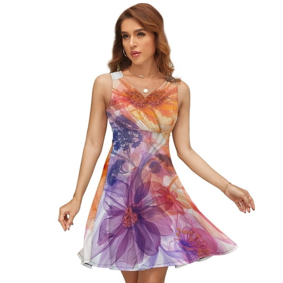 Abstract Purple Orange Flowers Sundress Sleeveless Dress Summer Women Clothes Dress for Women Dresses