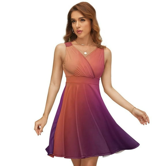 Abstract Purple Orange Gradient Dress Summer Street Style Dresses Female Sleeveless Printed Sundress