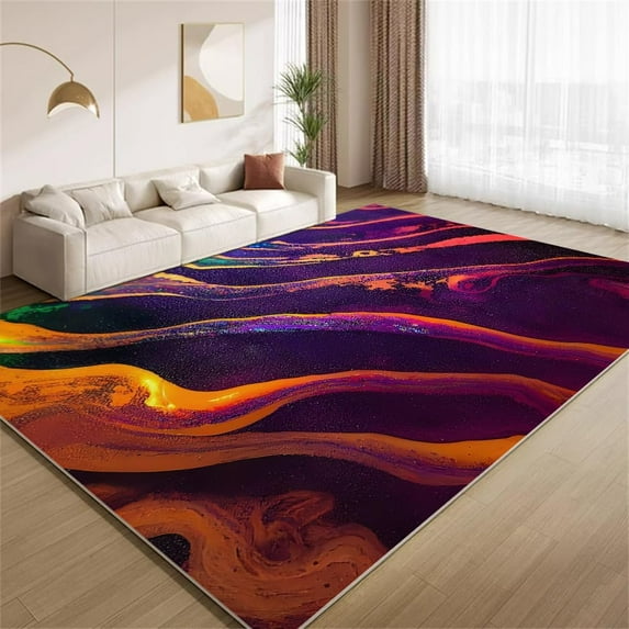 Abstract Purple Orange Marble Area Rugs 2x3 Rug Vintage Multicolor Colorful Ombre Wavy Stripes Rugs Washable Non-Slip Throw Carpet for Bedroom Living Room Office Decor