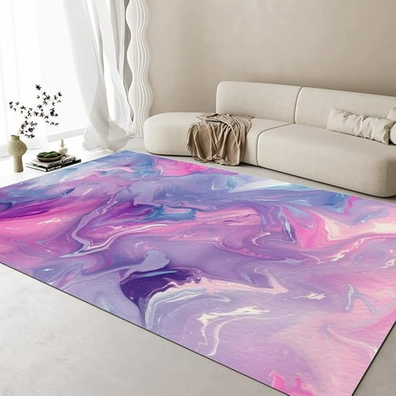 Abstract Purple Paint Background Area Rug, Modern Marble Texture Design Bedroom Rugs, Non-Slip Living Room Carpet, Soft Washable Kitchen Balcony Nursery Rugs 4 x 5ft