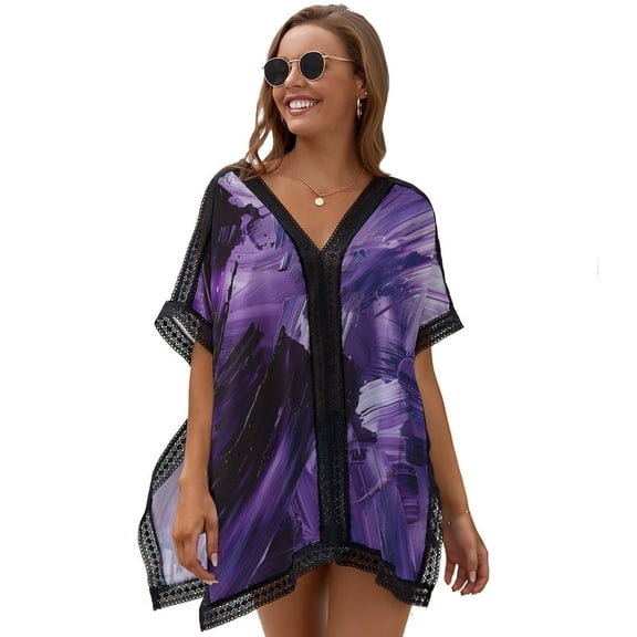 Abstract, Purple, Paint Brush Printed Women's Swimsuit Cover Up Summer Swimsuit Dress