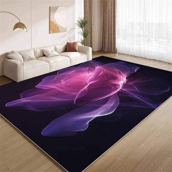 Abstract Purple Rose Area Rugs, Modern Neon Aesthetic Carpet, Washable Non Slip Low Pile Soft Rug for Living Room Bedroom Study Office Entryway Decor Mat 5ftx8ft