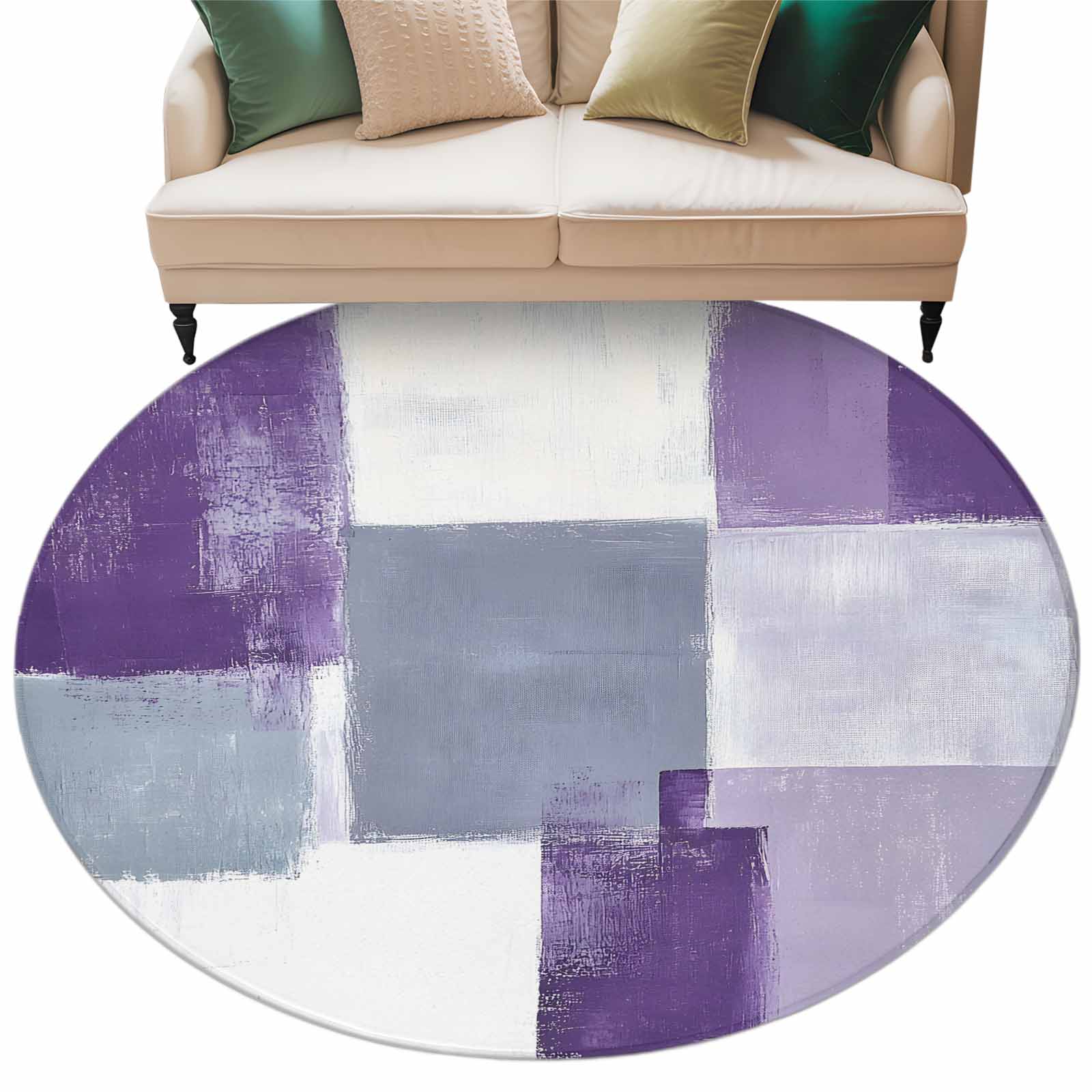 Muttled Rug Abstract Purple Round Area Rug 5ft Gray Mottled Graffiti Color Block ...