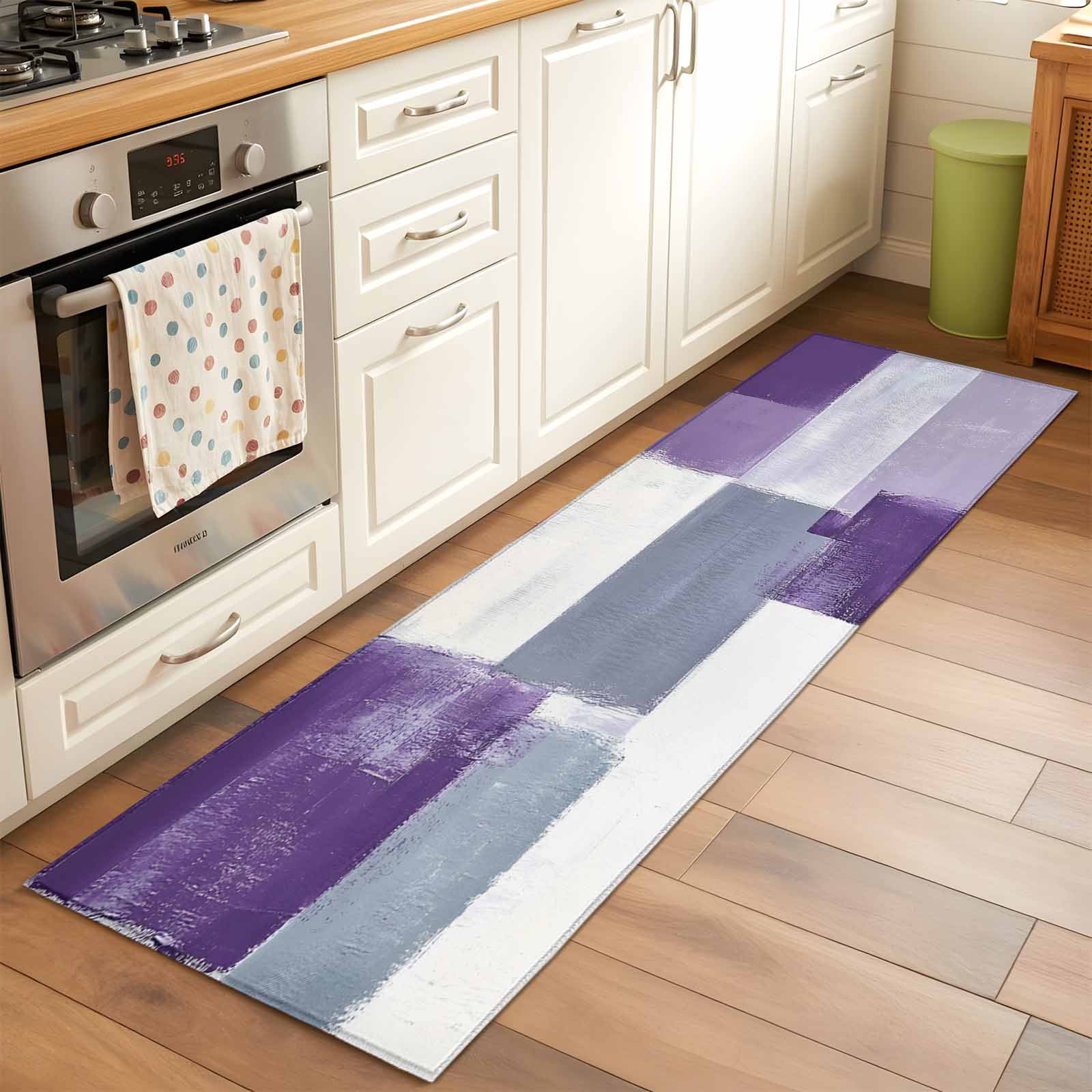Abstract Purple Runner Rug for Hallway 2x6ft, Gray Mottled Graffiti ...