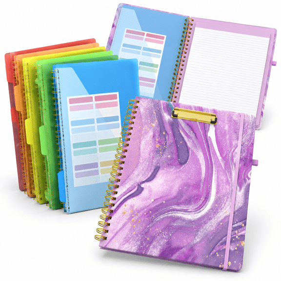 Abstract - Purple Spiral Clipboard Folio with Refillable Notepad and Storage Pockets