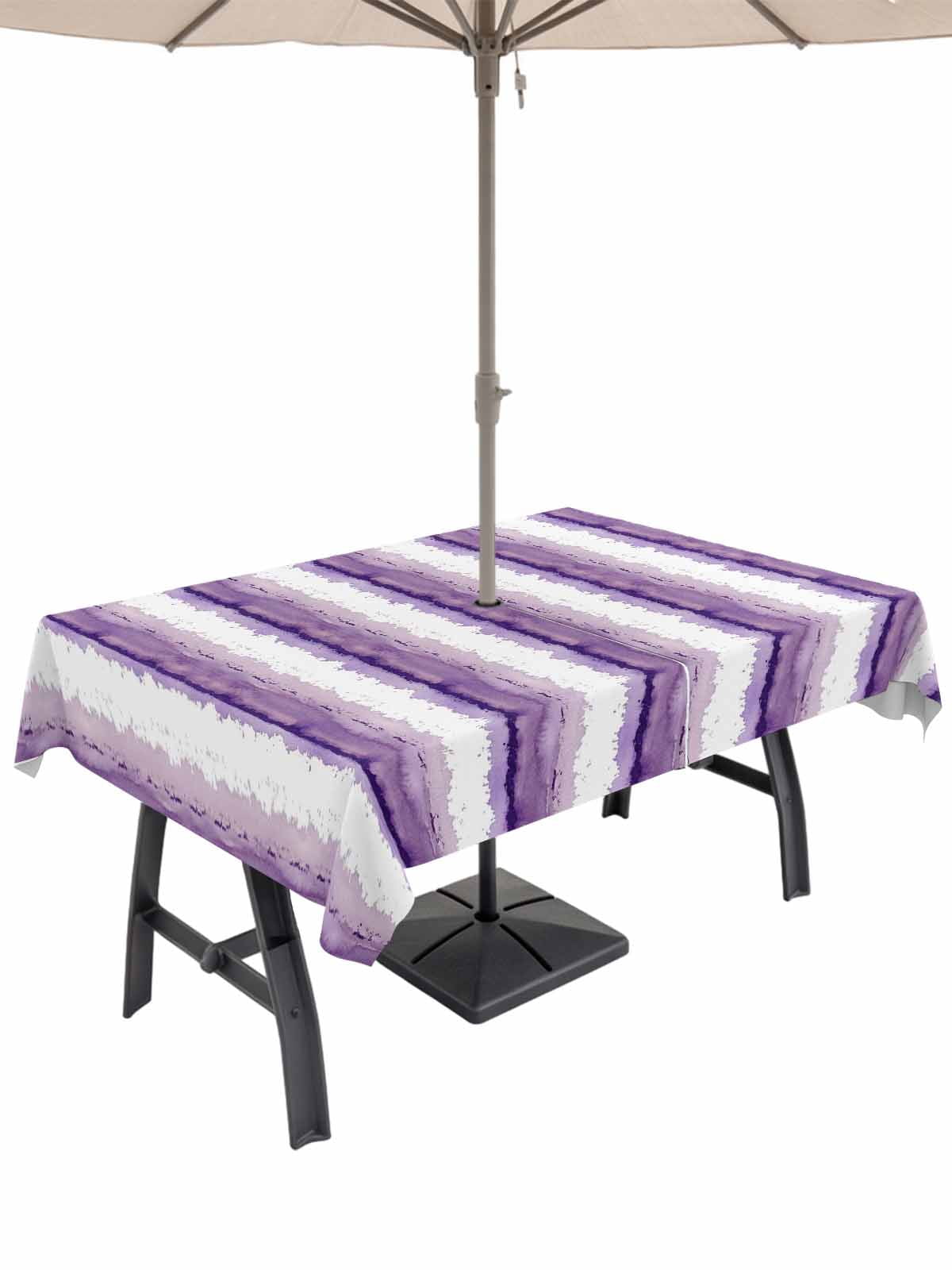 Abstract Purple Stripes Rectangle Outdoor Tablecloth with Umbrella Hole ...