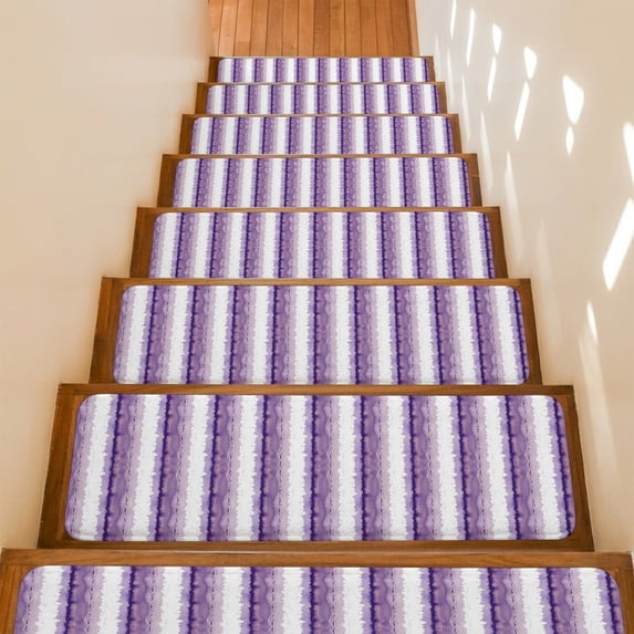 Abstract Purple Stripes Stair Treads Non Slip for Steps Dreamy Purple Lavender Striped Country 7 Pcs Reusable Adhesive Stair Runner Mats for Dogs Elders Carpet Treads Rugs for Staircase 8x30 In