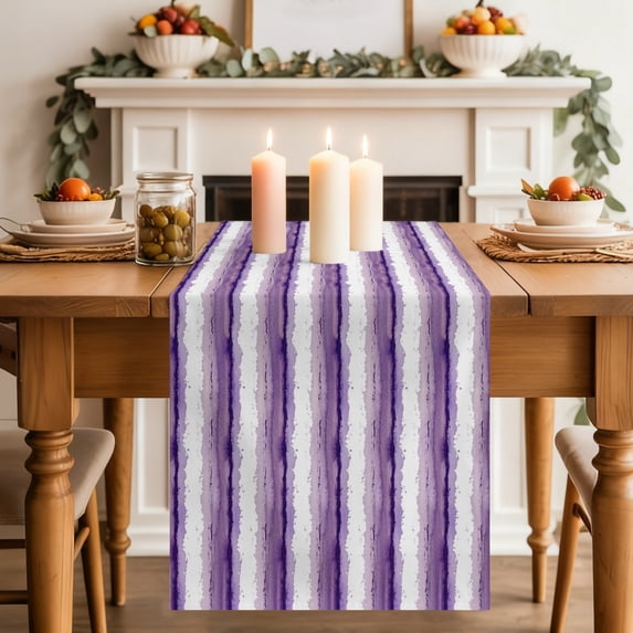 Abstract Purple Stripes Table Runner, Dreamy Purple Lavender Striped ...
