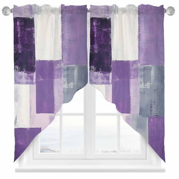Abstract Purple Swag Curtain Valance for Windows, Gray Graffiti Mottled Color Block Modern Art Window Treatments Short Swag Topper for Kitchen Windows Bathroom Bedroom, 36"x45"