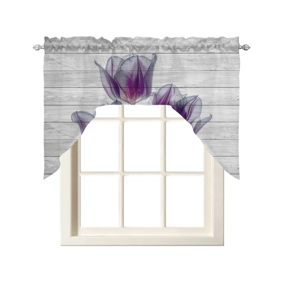 Abstract Purple Swag Valance and Tier Curtains Set Tulip Ray Wood Grain Kitchen Curtains 3 Piece Set Rod Pocket Panels for Bedroom Cafe 56x36 inch