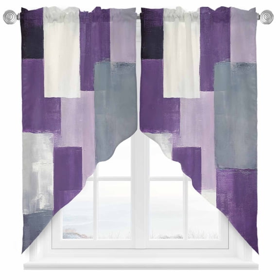 Abstract Purple Swag Valances for Windows 2 Pack White Gray Gradient Graffiti Color Block Swag Kitchen Curtains 36 Inches Long Rod Pocket Short Window Treatment for Kitchen Bathroom 36"x36"