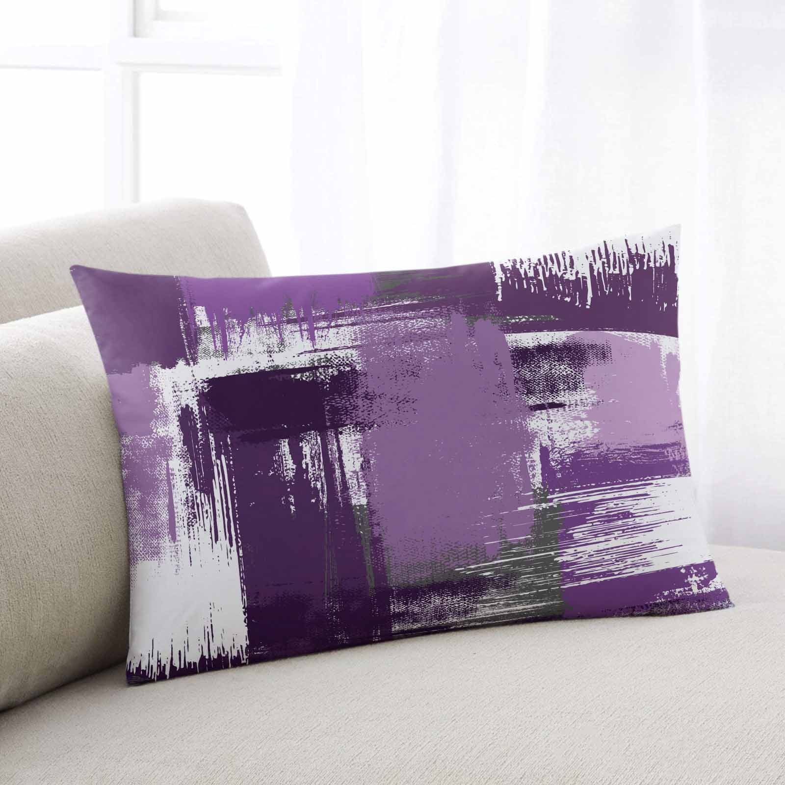 Abstract Purple Throw Pillow Cover, Modern Geometric Brush Painting