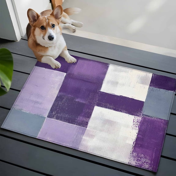 Abstract Purple Washable Area Rug 2x3 111 Gray Gradient Graffiti Color Block Modern Art Low-Profile Area Rugs with Non Slip Backing Indoor Floor Carpet for Entrance Living Room Bedroom Home Office