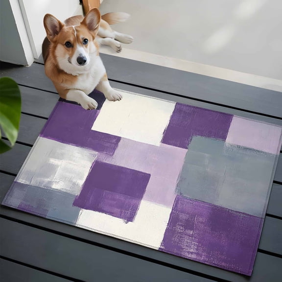 Abstract Purple Washable Area Rug 2x3 111 White Gray Gradient Graffiti Color Block Low-Profile Area Rugs with Non Slip Backing Indoor Floor Carpet for Entrance Living Room Bedroom Home Office