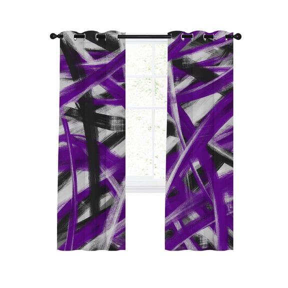 Abstract Purple Waves Blackout Curtains for Living Bedroom, Modern Minimalist Purple Black White Crossed Lines 96 In Long Thermal Insulated Room Darkening Drapes Grommet Window Treatment 52x96 In