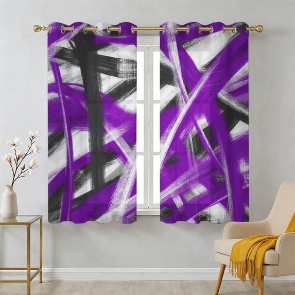 Abstract Purple Waves Sheer Curtains 45 Inch Long 2 Panels, Modern ...