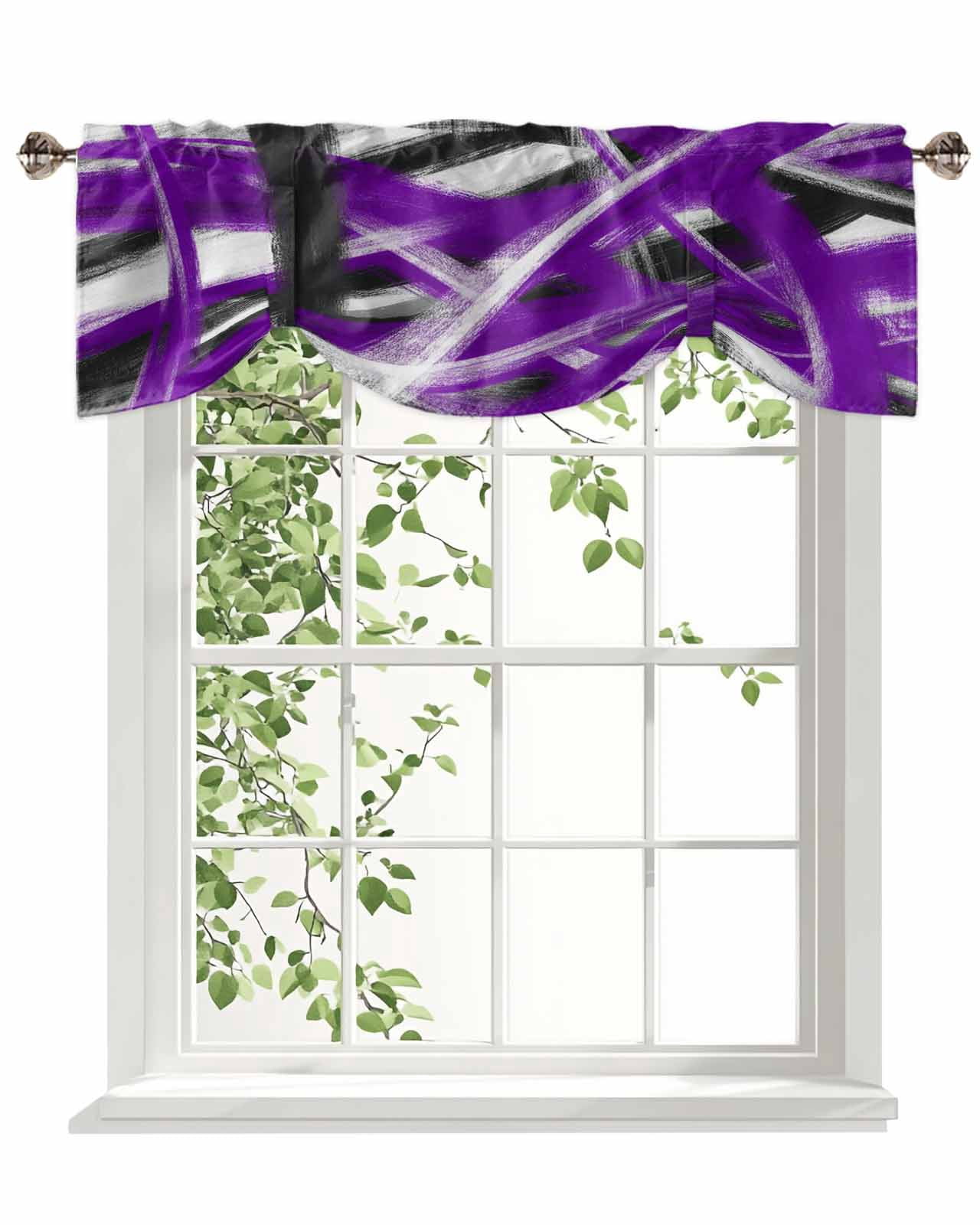Abstract Purple Waves Tie Up Valances Curtain, Modern Minimalist Purple ...