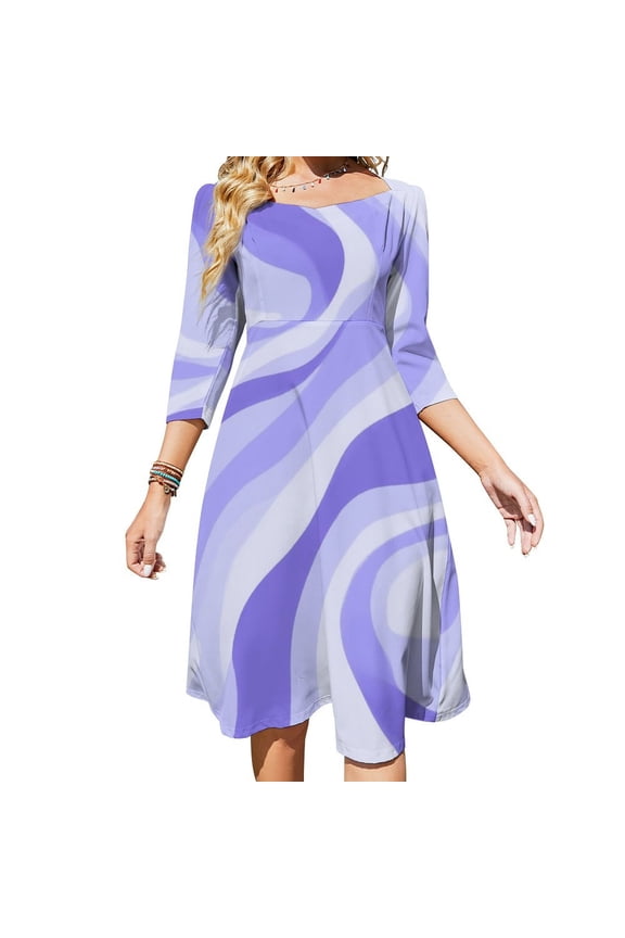 Abstract Purple Wavy Pattern Design Women's Fall Dresses Casual Loose Flowy Swing Shift Dress