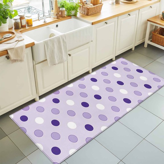 Abstract Purple White Theme Rectangle Area Rug 2x6ft,Living Room Rug Non-Slip Washable Circle Rugs Pad,Modern Polka Dot Pattern Soft Floor Carpet for Bedroom Dining Room