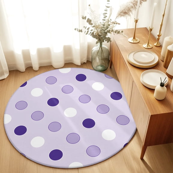 Abstract Purple White Theme Round Area Rug 3ft,Living Room Rug Non-Slip Washable Circle Rugs Pad,Modern Polka Dot Pattern Soft Floor Carpet for Bedroom Dining Room