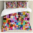 thumbnail image 1 of Abstract Queen Size Duvet Cover Set, Colored Alphabet Letters Pattern Education School Puzzle Children Graphic Print, Decorative 3 Piece Bedding Set with 2 Pillow Shams, Multicolor, by Ambesonne, 1 of 3