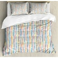 thumbnail image 1 of Abstract Queen Size Duvet Cover Set, Colorful Modern Artwork with Vertical Stripes and Dashed Lines on White Background, Decorative 3 Piece Bedding Set with 2 Pillow Shams, Multicolor, by Ambesonne, 1 of 3
