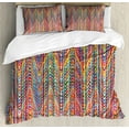 thumbnail image 1 of Abstract Queen Size Duvet Cover Set, Colorful Zigzag Pattern with Mixed Contrast Messy Tone Lines Modern Stripes Image, Decorative 3 Piece Bedding Set with 2 Pillow Shams, Multicolor, by Ambesonne, 1 of 3