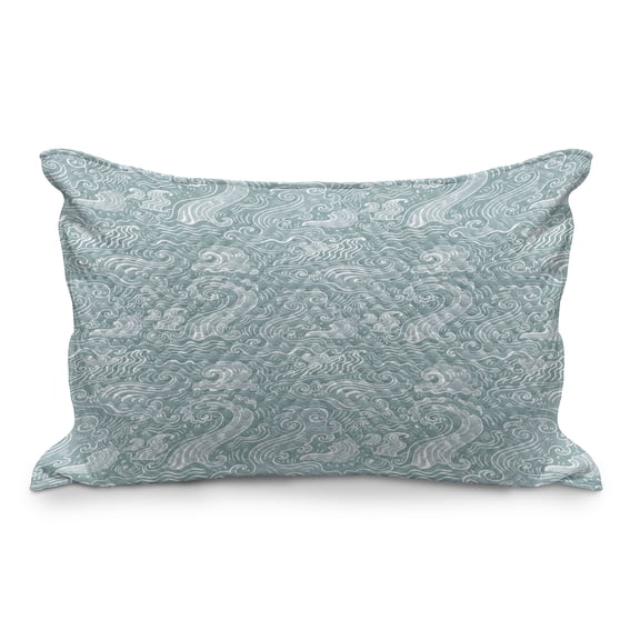 Abstract Quilted Pillowcover, Funky Sea Waves Print Drawn by Hand Seascape Demonstration, Standard King Size Accent Pillow Cover for Bedroom, 36" x 20", Teal Cadet Blue, by Ambesonne