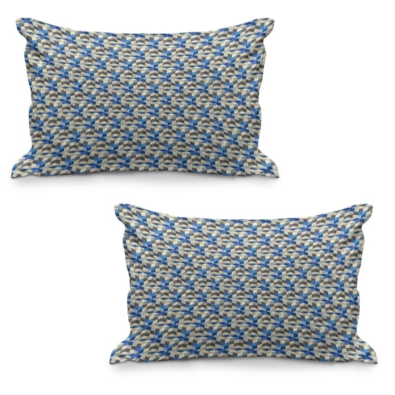 Abstract Quilted Pillowcover Set of 2, 3 Dimensional Cube Design Geometric Polygonal Pattern Modern Digital Art, Standard Queen Size Pillow Cover for Bedroom, 30" x 20", Multicolor, by Ambesonne