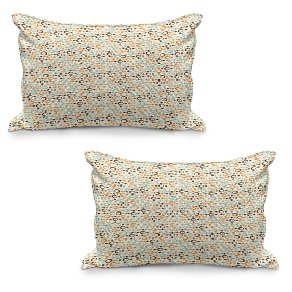Abstract Quilted Pillowcover Set of 2, Funky Molecule Like with Circles and Dots Science Lab Theme, Standard Queen Size Pillow Cover for Bedroom, 30" x 20", Orange Grey Pale Blue, by Ambesonne
