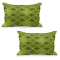 thumbnail image 1 of Abstract Quilted Pillowcover Set of 2, Modern Vivid Flower of Life Code Illustration, Standard Queen Size Pillow Cover for Bedroom, 30" x 20", Yellow Hunter Green, by Ambesonne, 1 of 1