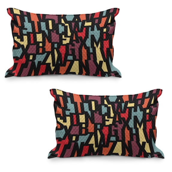 Abstract Quilted Pillowcover Set of 2, Trippy Style Modern Mixed Fractal Funkyms Unusual Artisan Concept Art Graphic, Standard Queen Size Pillow Cover Bedroom, 30" x 20", Multicolor, by Ambesonne
