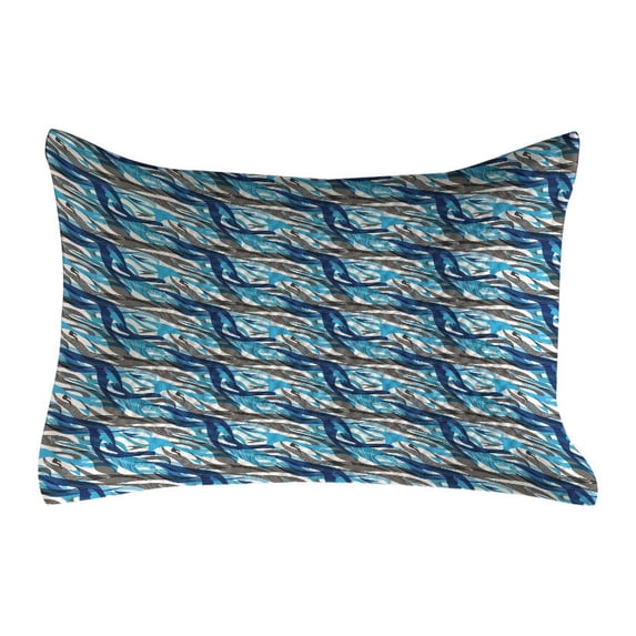 Abstract Quilted Pillowcover, Surreal Expressionism Inspired Image Modern Art Stripes Swirls Waves Trippy, Standard King Size Accent Pillow Cover for Bedroom, 36" x 20", Grey Blue White, by Ambesonne