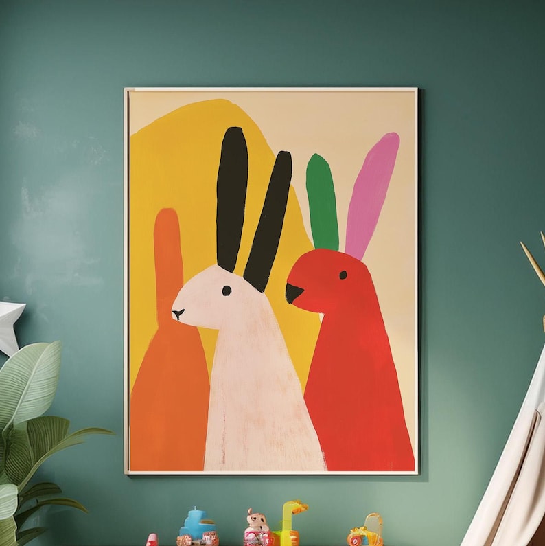 Abstract Rabbit Acrylic Pet Nursery Poster, Minimalist Zoo Artwork ...