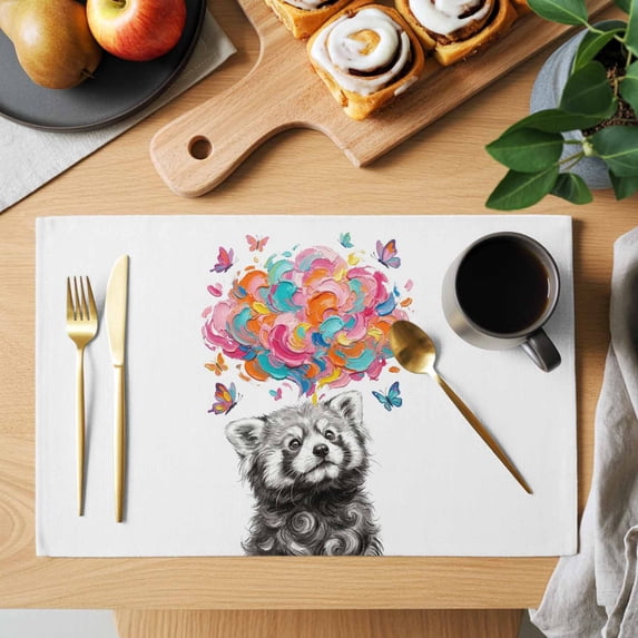 Abstract Raccoon Placemats Set of 8, Colored Heart Paint Red Blue ...