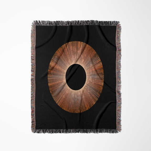 Abstract Radial Copper Colored Object On Black, Woven Blanket