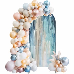 Abstract Rain Arch Backdrop Cover 4 FT Modern Teal Beige Blue Ocean Waves Water Drops Stretchy Elastic Arch Stand Covers Spandex Arched Background Birthday Wedding Party Decoration (No Stand)