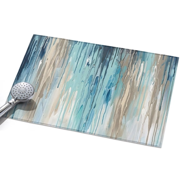 Abstract Rain Front Door Rugs 2x3ft Modern Teal Beige Blue Ocean Waves Water Drops Washable Rug, Non Slip Indoor Carpet Absorbent Floor Mat for Living Room Bedroom Dining Room