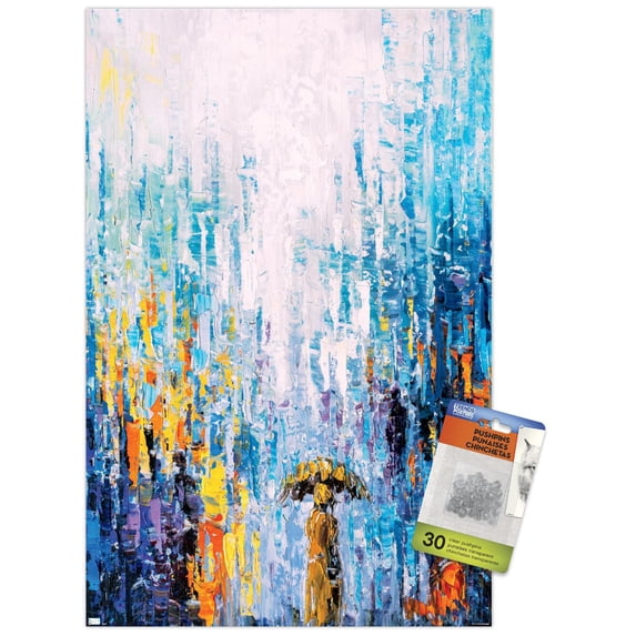 Abstract - Rain Wall Poster with Pushpins, 14.725" x 22.375"