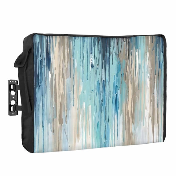 Abstract Rain Waterproof Outdoor TV Cover, Modern Teal Beige Blue Ocean Waves Water Drops Outside Weatherproof TV Enclosures for 30 to 32 Inch LCD Television Shield Flat Screen Protectors