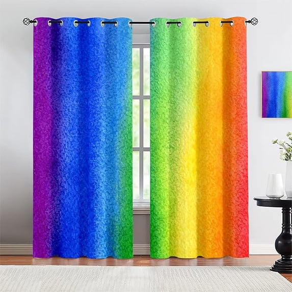 Abstract Rainbow 3D Print Window Curtain Panel, Fantasy Color Gradient Blackout Curtains For Bedroom, Fashion Window Drapes Treatments, Decorative Drape For Girls Room 53"W x 84"L (Pack of 2)