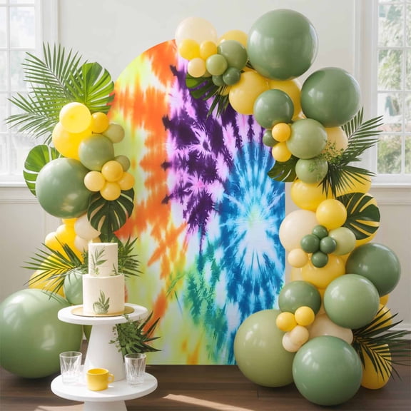Abstract Rainbow Arch Backdrop Cover, 7.2FT, Modern Blue Purple Orange Green Marble Spandex Arch Covers Double-Sided Backdrop for Wedding Birthday Party Photo Background Decoration