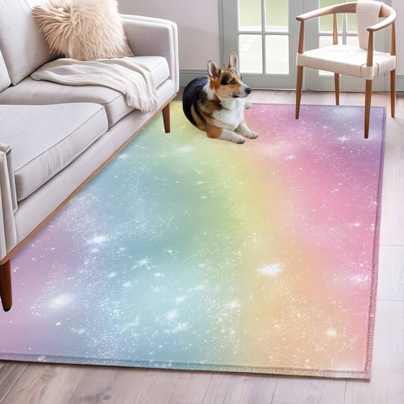 Abstract Rainbow Area Rugs 2.7'x5', Washable Small Throw Rugs for Kitchen Bedroom, Fantasy Ombre Moden Art Indoor Outdoor Rug Non-Slip Low Pile Carpet Runner Reversible Floor Mats