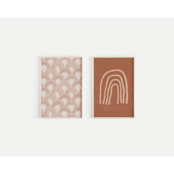 Abstract Rainbow Art Mid Century Modern Wall Art Rainbow Nursery Decor Set 2 Unframed Paper Print 20x30