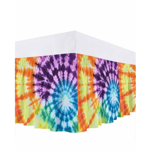 Abstract Rainbow Bed Skirt Queen Size 16" Drop Modern Blue Purple Orange Green Marble Ruffled Wrap Around Bed Skirts Adjustable Elastic Bedskirt Dust Ruffle for Queen Size Bed
