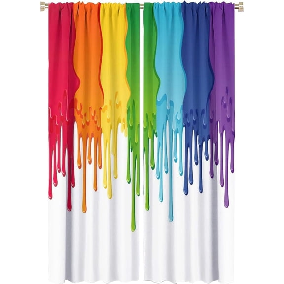 Abstract Rainbow Blackout Window Curtains, Rainbow Colored Paint with Leaking Splattered Drops Creative Graphic Design Rod Pocket Curtains, for Living Room Bedroom-42"W x 45"L (Pack of 2)