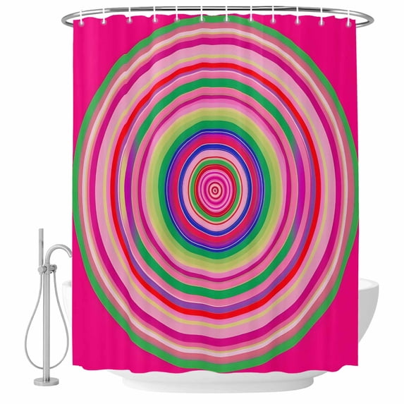 Abstract Rainbow Circle Fabric Shower Curtain Modern Art Rose Red Washable Shower Curtains for Bathroom, Waterproof Bath Curtain with Hooks Home Decor 72x72in